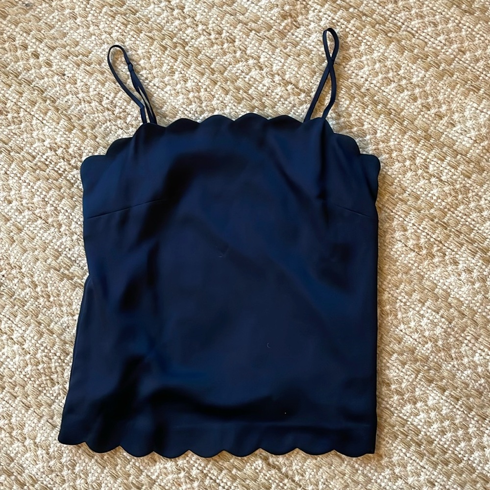 Lined strappy navy top with scallop edging